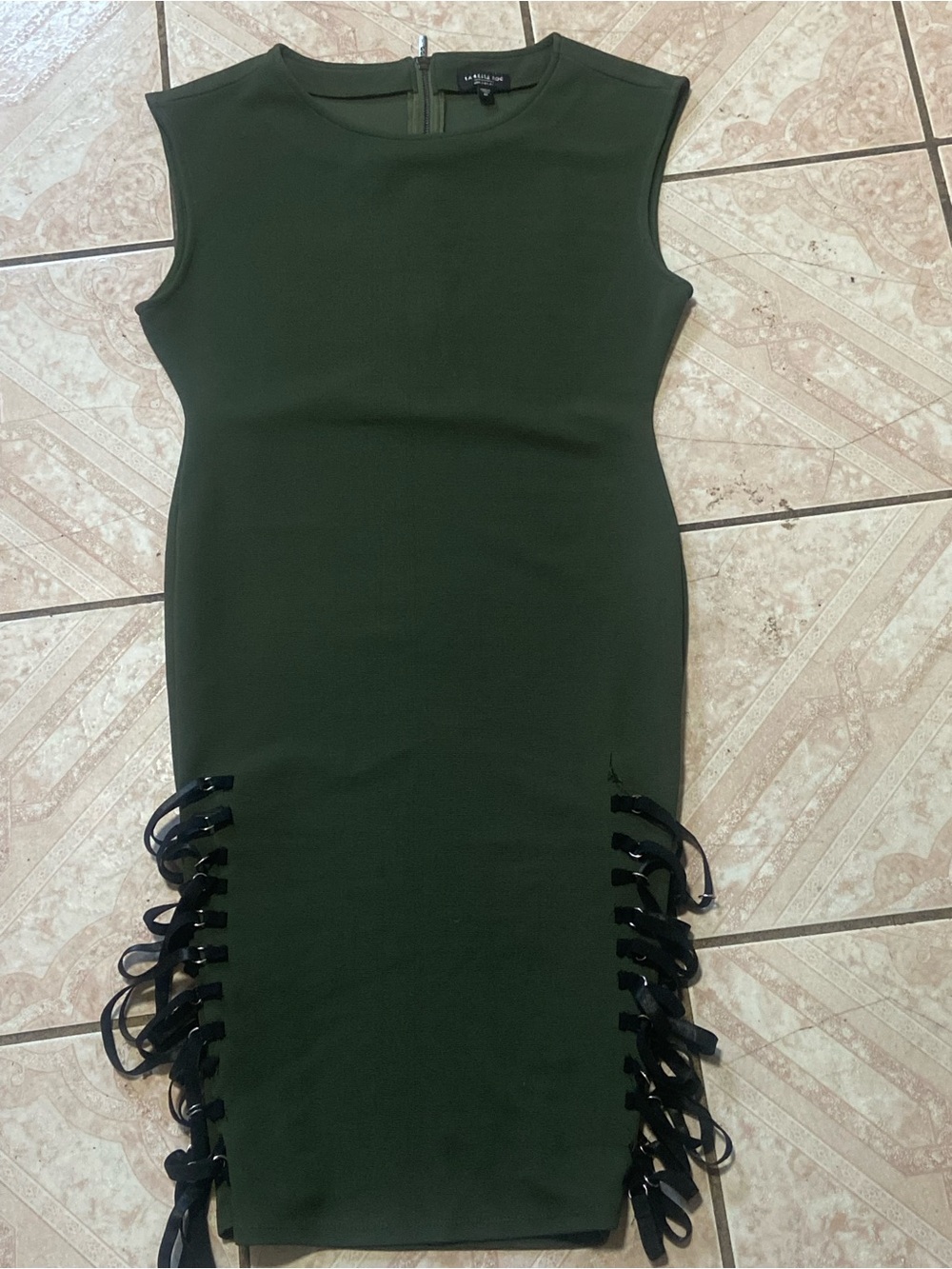 La Belle Olive Green Midi Dress with Black Lace-Up Sides
